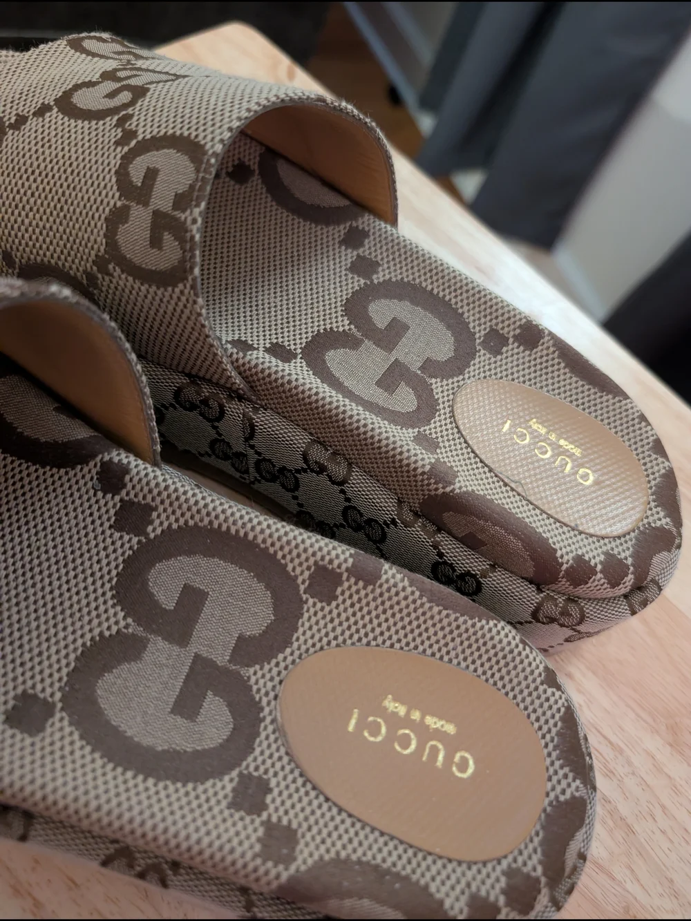 Gucci GG Monogram Platform Slides in Beige/Brown